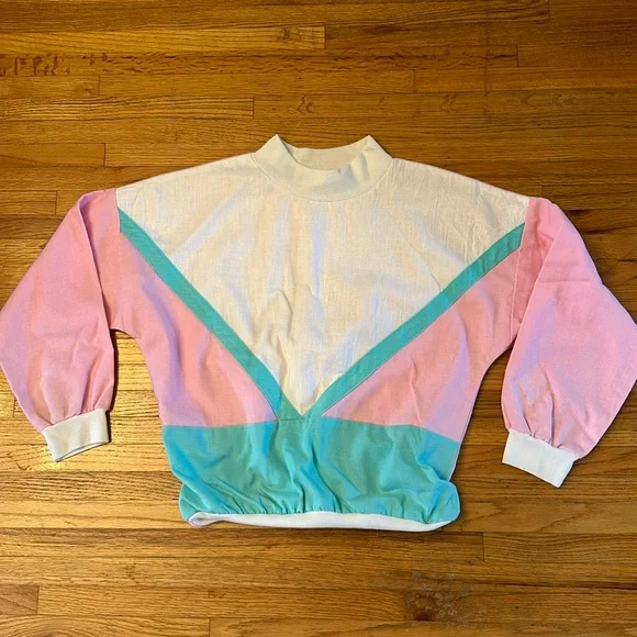 Vintage 80s Booth Bay Pastel Mock Neck Top Size S - Picture 2 of 6